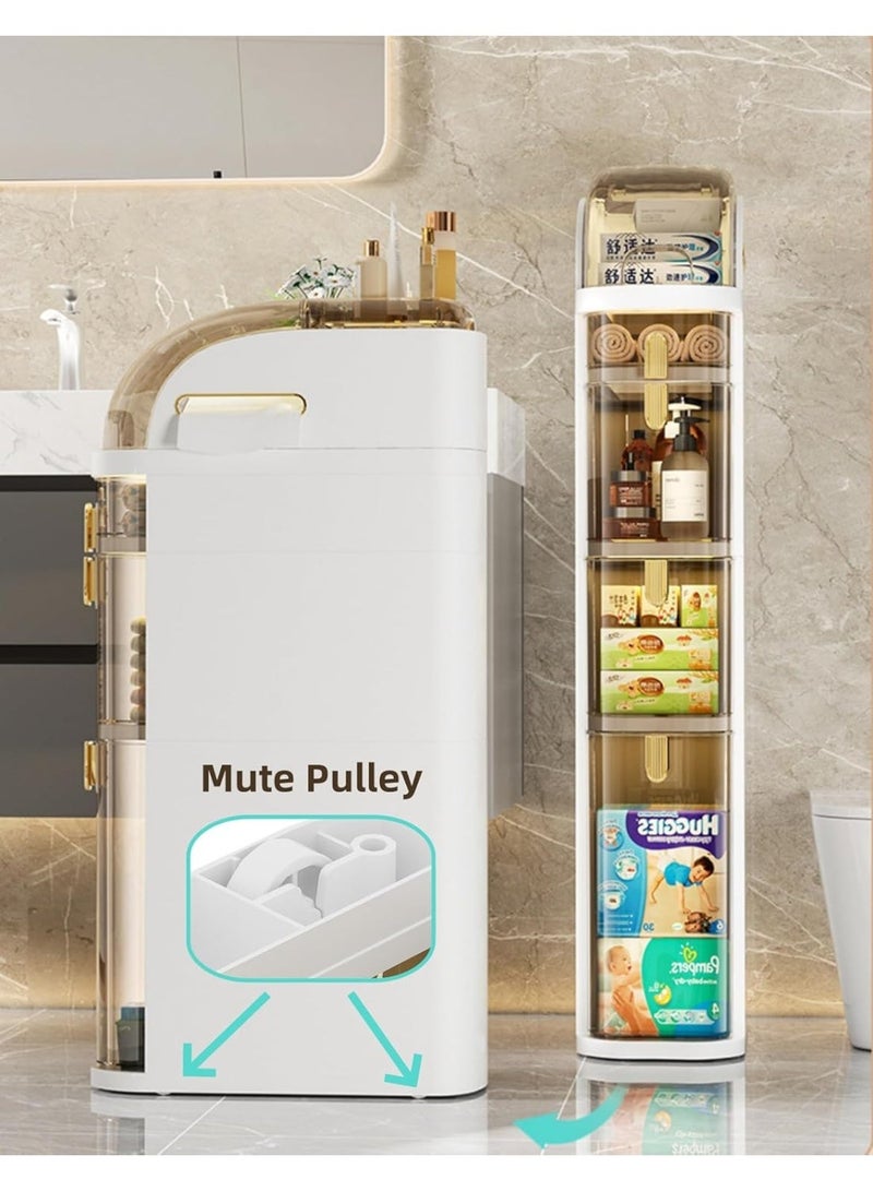 ناما خزينة حمام رفيعة 3 طبقات توربو للتخزين، ضيقة، بلاستيك مقاوم للمياه، أرضية بتنظيم الأدراج، علبة مناديل وعجلات للمطبخ الصغير، الغسيل، غرفة المعيشة، الحمام - Image 2